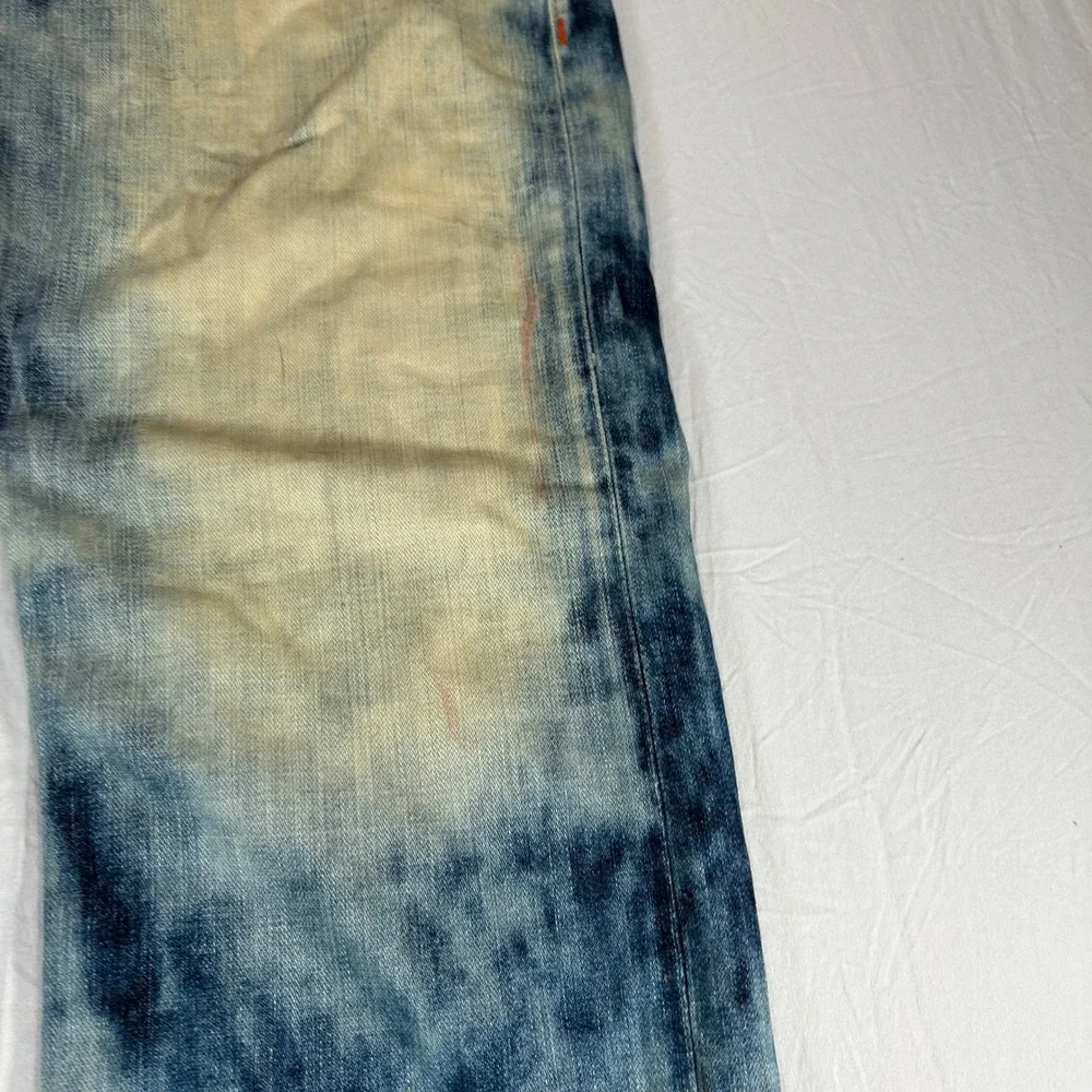 True Religion Ricky Jeans Mens 40 Acid Wash Straight Leg Blue White Made in USA